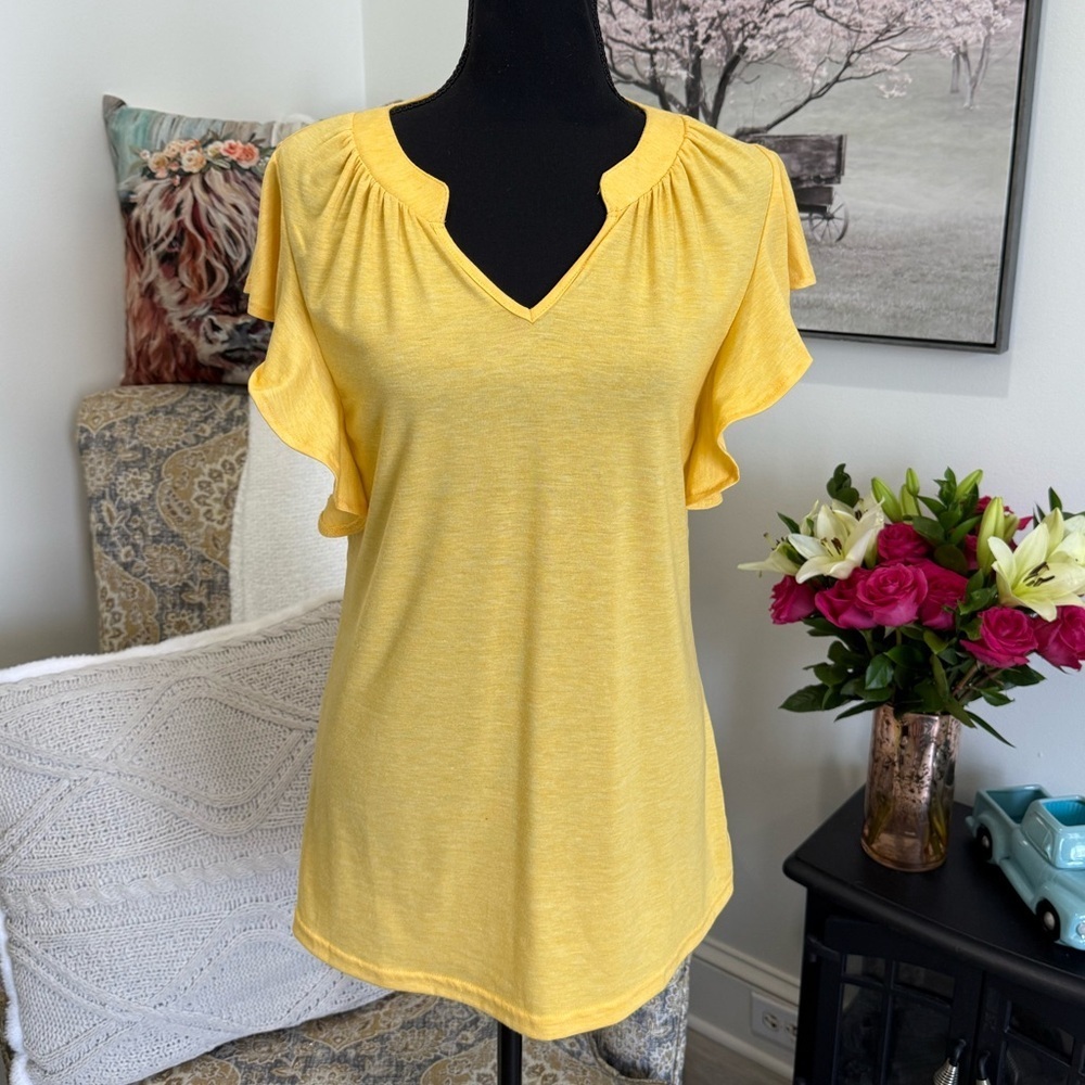 Yellow Ruffled Flutter Sleeve Blouse